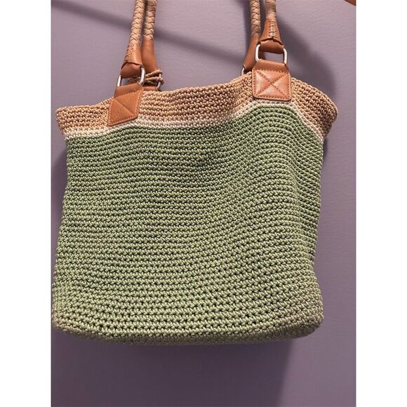The Sak Women's Green Tan Crochet Shoulder Bag Tote - Picture 6 of 11
